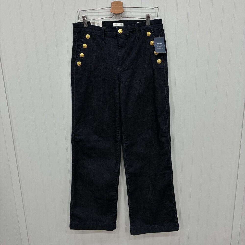 Crown & Ivy Women Size 8 High Rise Wide Leg Sailor Jeans Dark Rinse Wash NWT